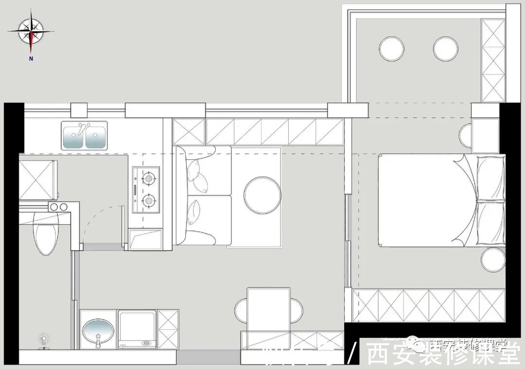 布局|60㎡一室一厅装修,单身颜值家