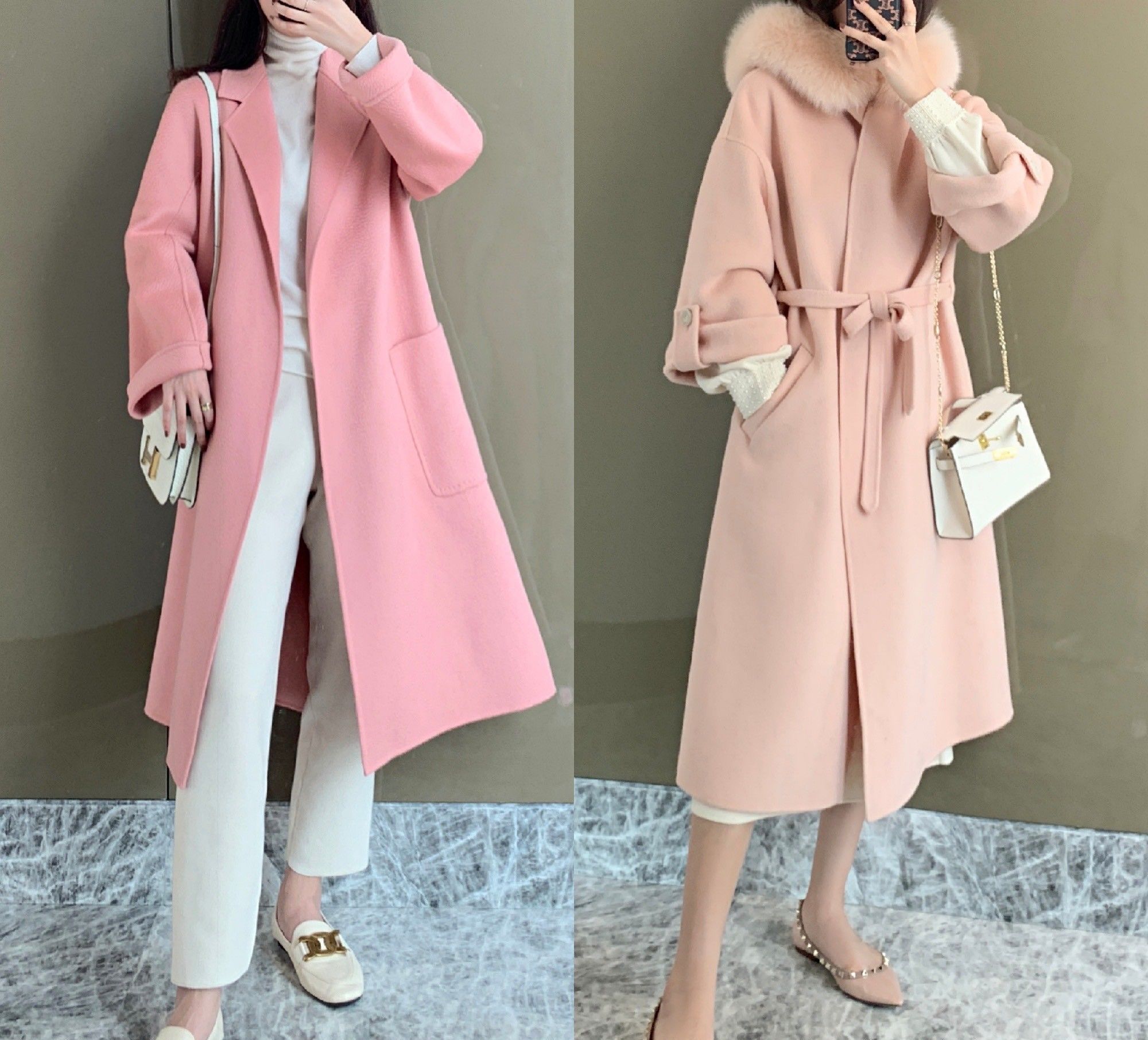 漂亮的女人都在穿呢大衣，粉色呢大衣减龄甜美，值得体验