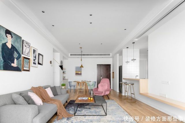 装饰画|120㎡北欧风三居室，客厅电视墙连接吧台，时尚又创意十足！