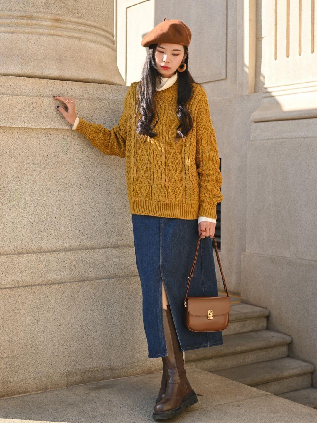 打底衫 冬天很百搭的毛呢大衣,基础的搭配也能够穿出时尚感!