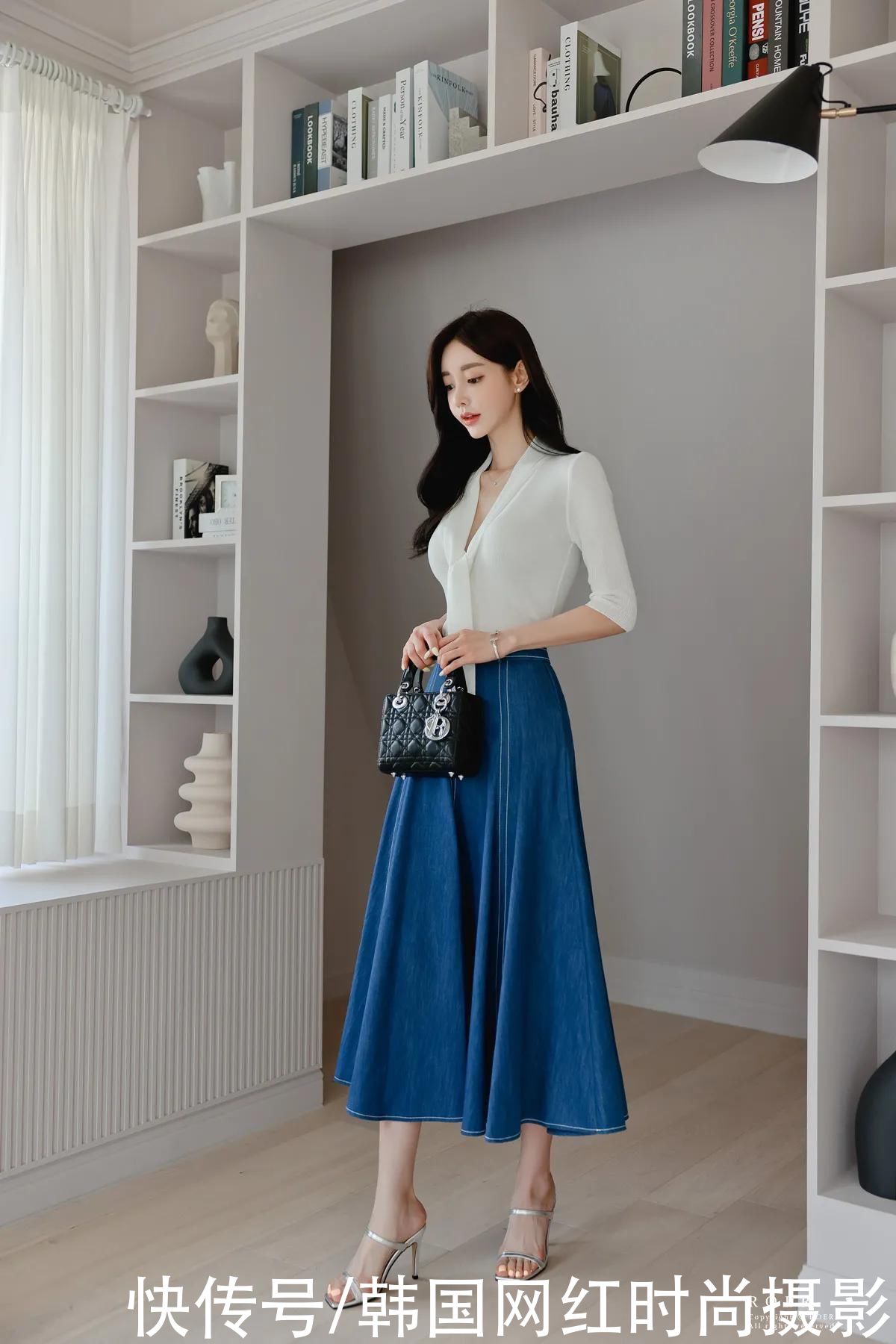 纱裙|女神孙允珠高清时尚搭配(251)新奥尔良都市牛仔斜衩柔纱裙