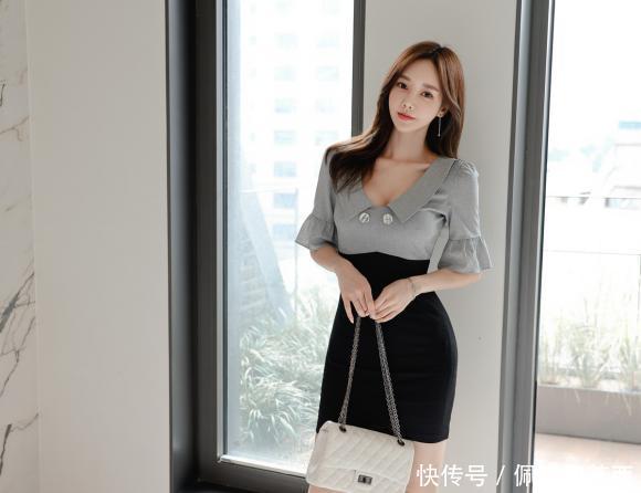 缠绵|时尚穿搭孙允珠琉璃灰晓雾缠绵公主领包臀裙