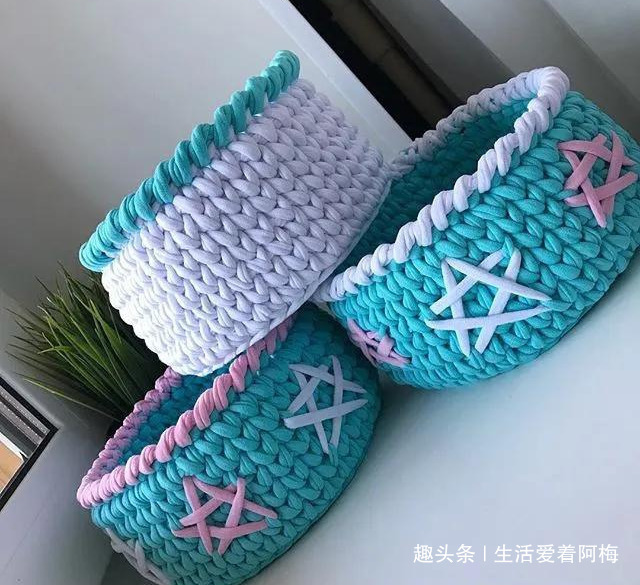 布条这样钩织,快速变收纳筐,放家里不好用吗DIY编织附教程