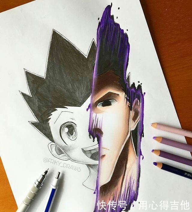动漫|画师创作动漫人物分裂画风，素描加上彩稿呈现出精彩的对比效果