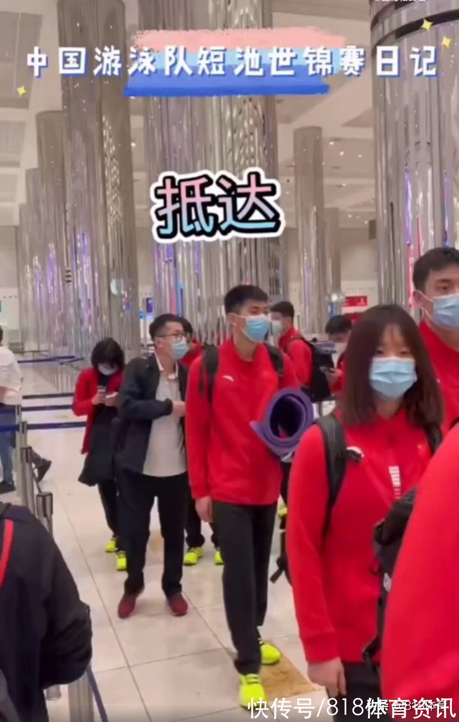 短池|小鳥依人!全紅嬋隨游泳隊抵達阿聯(lián)酋,排隊入境像小可愛闖入巨人國