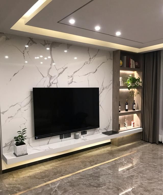 背景墙|新房装修完工,人造大理石的电视背景墙超奢华,朋友来了都被迷住