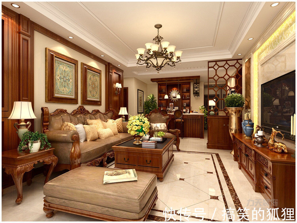 天津力天装饰|客厅装修效果图，沙发墙除了挂画，还能这么布置，超美超惊艳