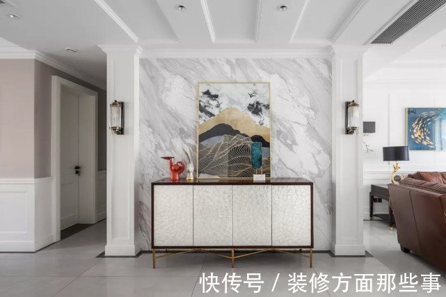 大理石|180平美式四居室,电视墙用大理石简约而不简单很高级