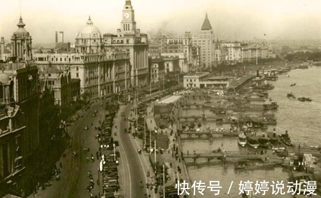 上海|上海1934年老照片，繁忙的苏州河，修建中的百老汇大厦