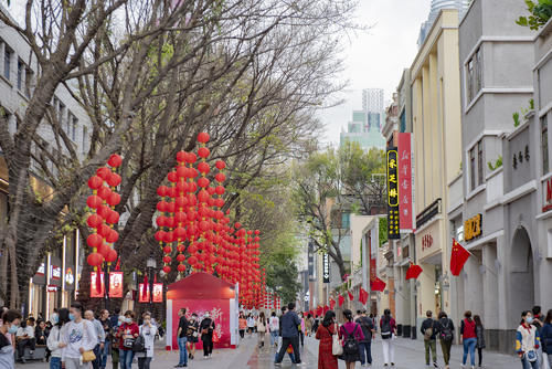 广州北京路一街之隔，又一网红马路出现，在紫荆花掩映下实在太美