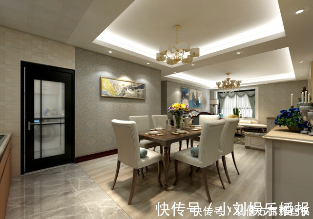 客厅|135平美式风四居室,米色的护墙板颜值高又时尚