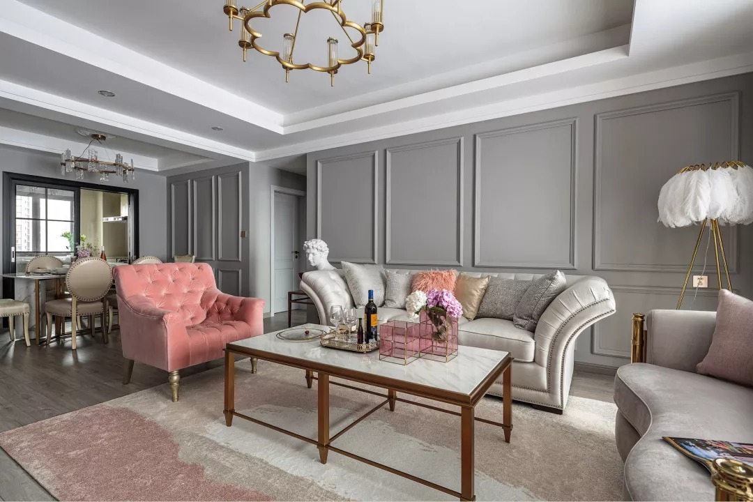 搭配|126平轻奢美式,全屋高级感十足,进门就被高级灰玄关、六角方砖惊艳了!