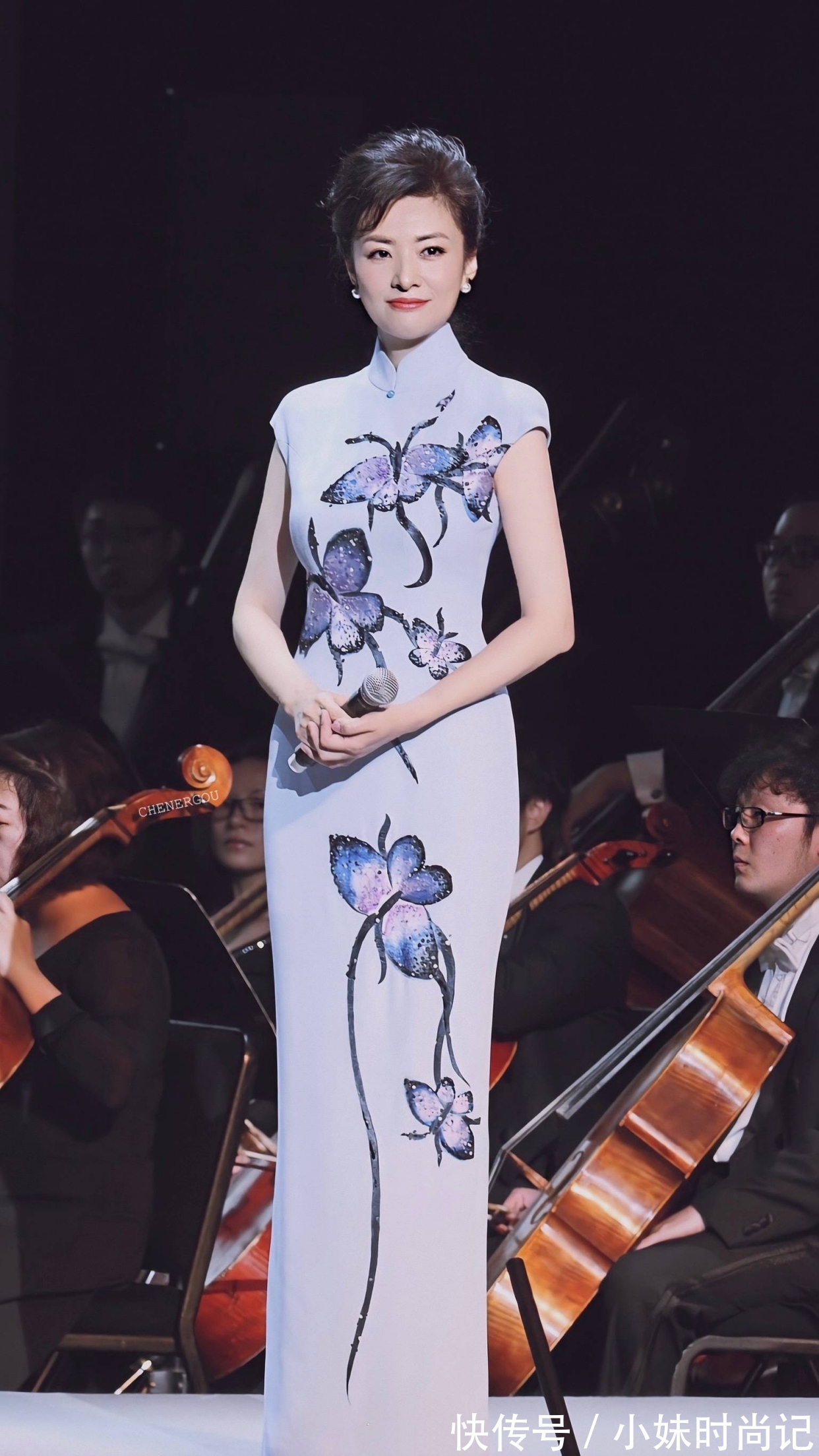 央视一姐|周涛真是韵味美人,蝴蝶旗袍彰显央视一姐魅力,高雅大气好迷人