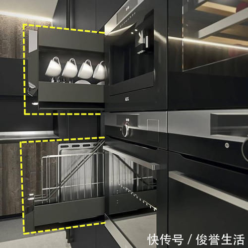 橱柜|这个办法聪明！内嵌厨电预留10cm宽，装抽拉窄柜分层收纳整整齐齐