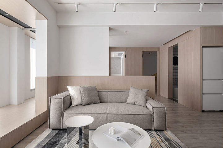 洗衣机|89㎡原木白加黑，只拆一面墙全屋都亮了，一屋子的柜子都藏着心机