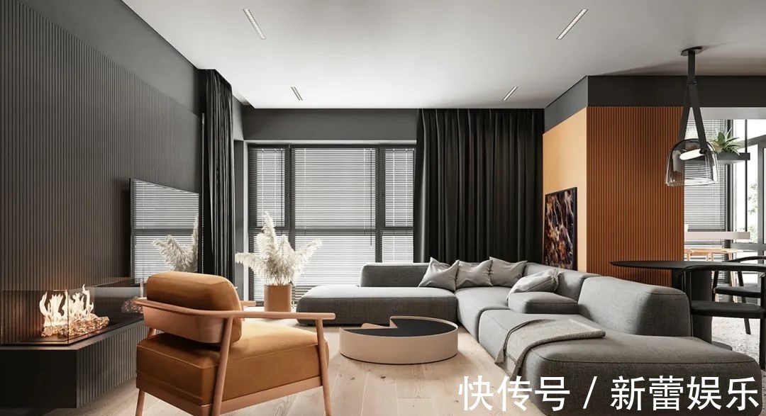 衣帽间|70㎡现代简约,沉稳高级灰,以橙色点缀,营造安静优雅的美