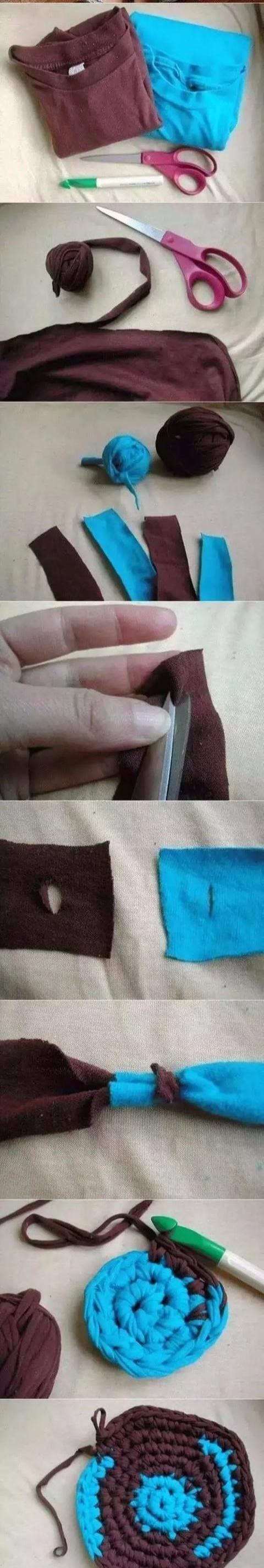 变废为宝小手工,学会了,家里T恤剪一下,钩出很好好用的作品!