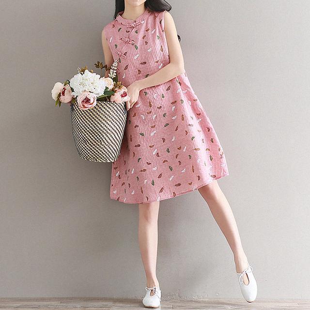 文艺|中式改良旗袍裙,棉麻材质、宽松A字版型,小清新风格