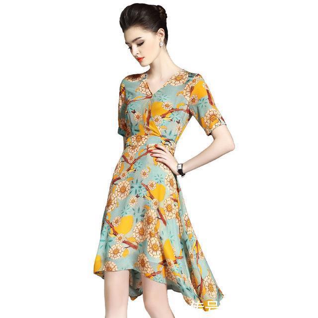 雪纺连衣裙 适合80后女性印花连衣裙,高贵名媛显气质,秀出好身材