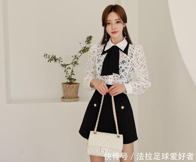 潮流|潮流孙允珠,纯洁翻领花纹透气雪纺衫搭配质感纽扣包臀裙