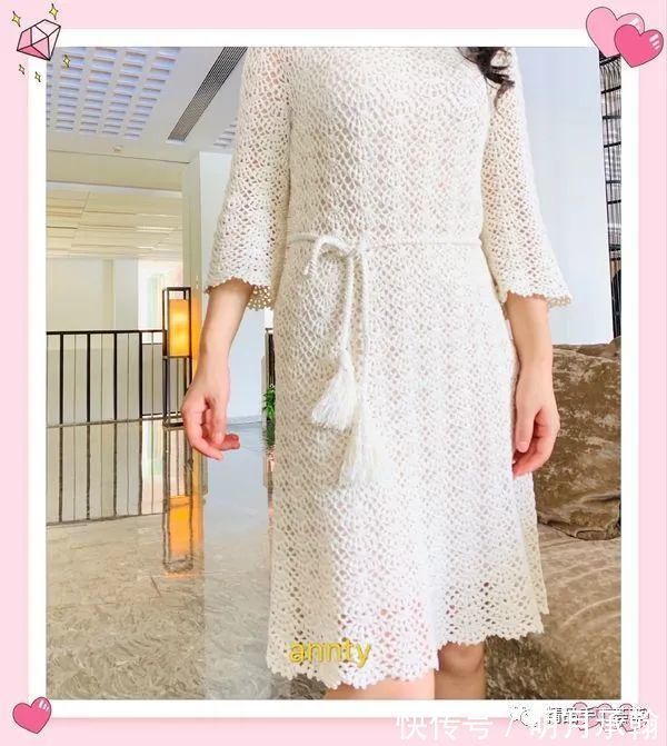 cm|一款从上往下钩简单“扇子花”简单A版小白裙教程,时尚美丽!