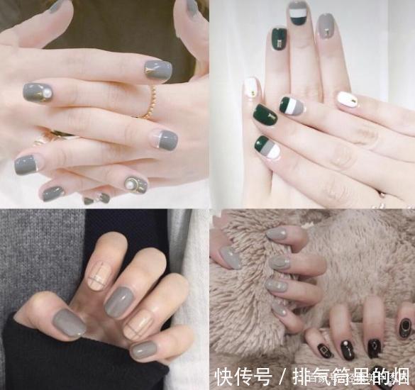 高级感十足的烟灰色和奶灰色美甲图片,时尚显白,拒绝平庸