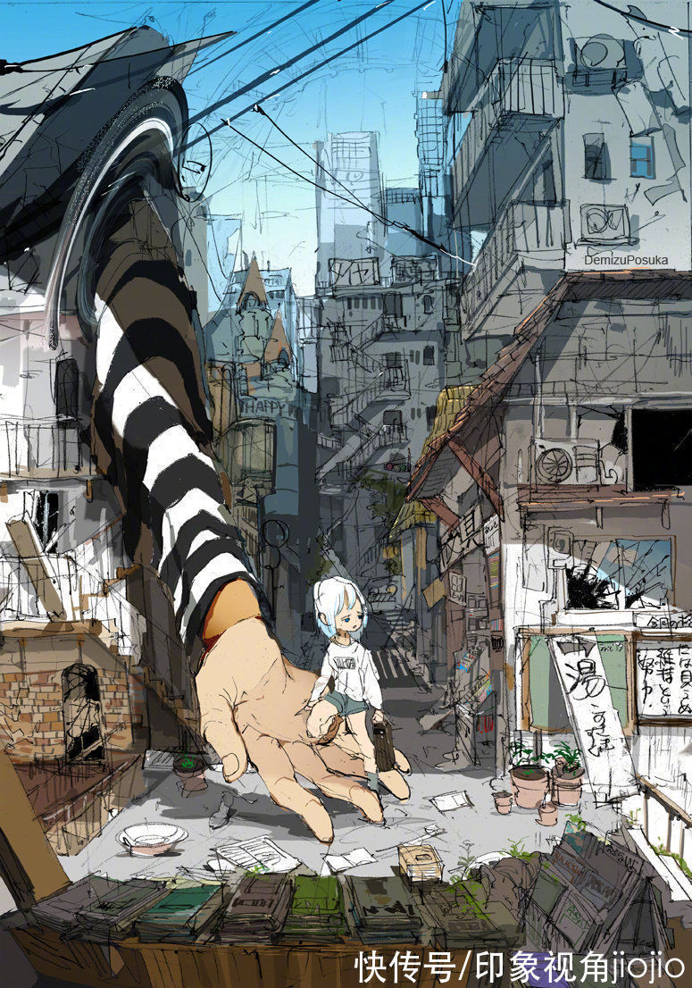 构图@幻想异世界插画作品,鱼眼镜头视角的构图方式很奇妙