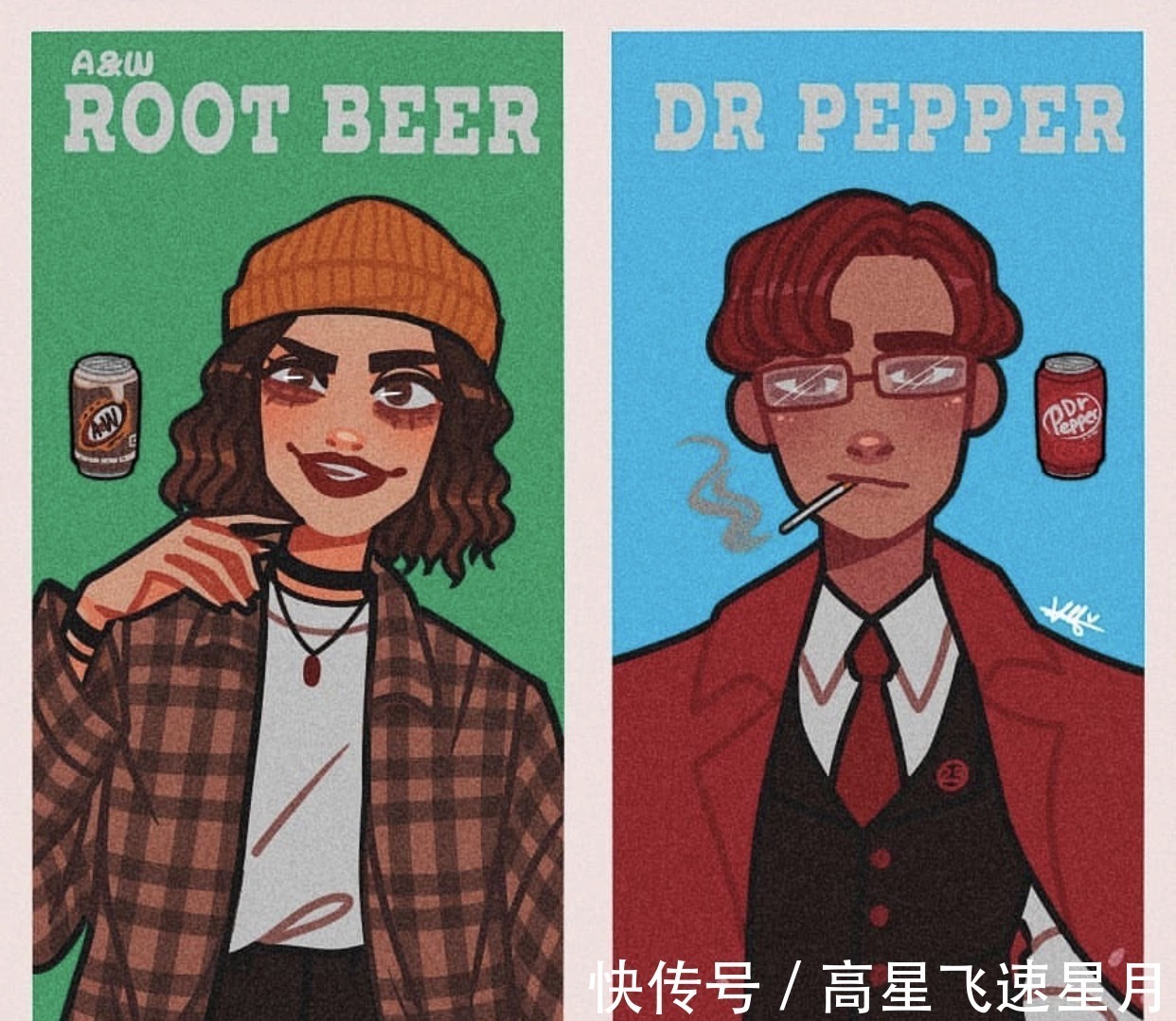 雪碧|国外画师眼中的“汽水拟人化”,芬达无敌美少女,可乐CP真养眼