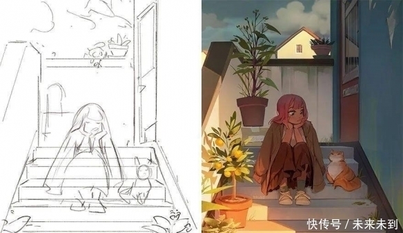 画作&画师们分享草稿和成品,省略“一点点”细节,完全是两种样子
