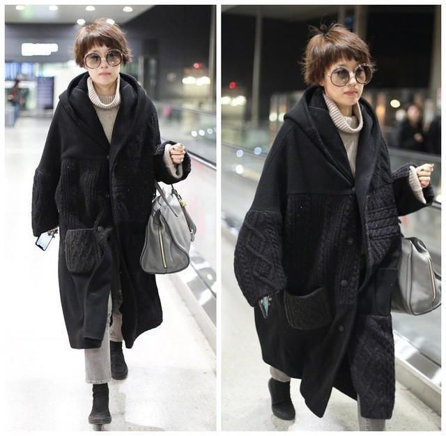 马伊琍真是一股清流，大衣都起球成这样了还穿，配新发型还挺时髦