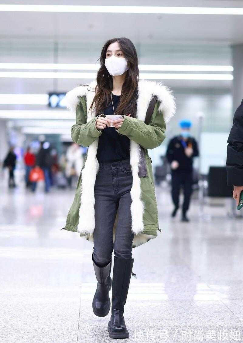 长靴 Angelababy也太瘦了吧!穿紧身牛仔裤满是皱褶,长靴也塞不满
