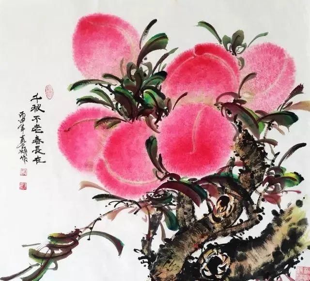 甜香|一起来欣赏国画里的蜜桃，娇艳溢甜香