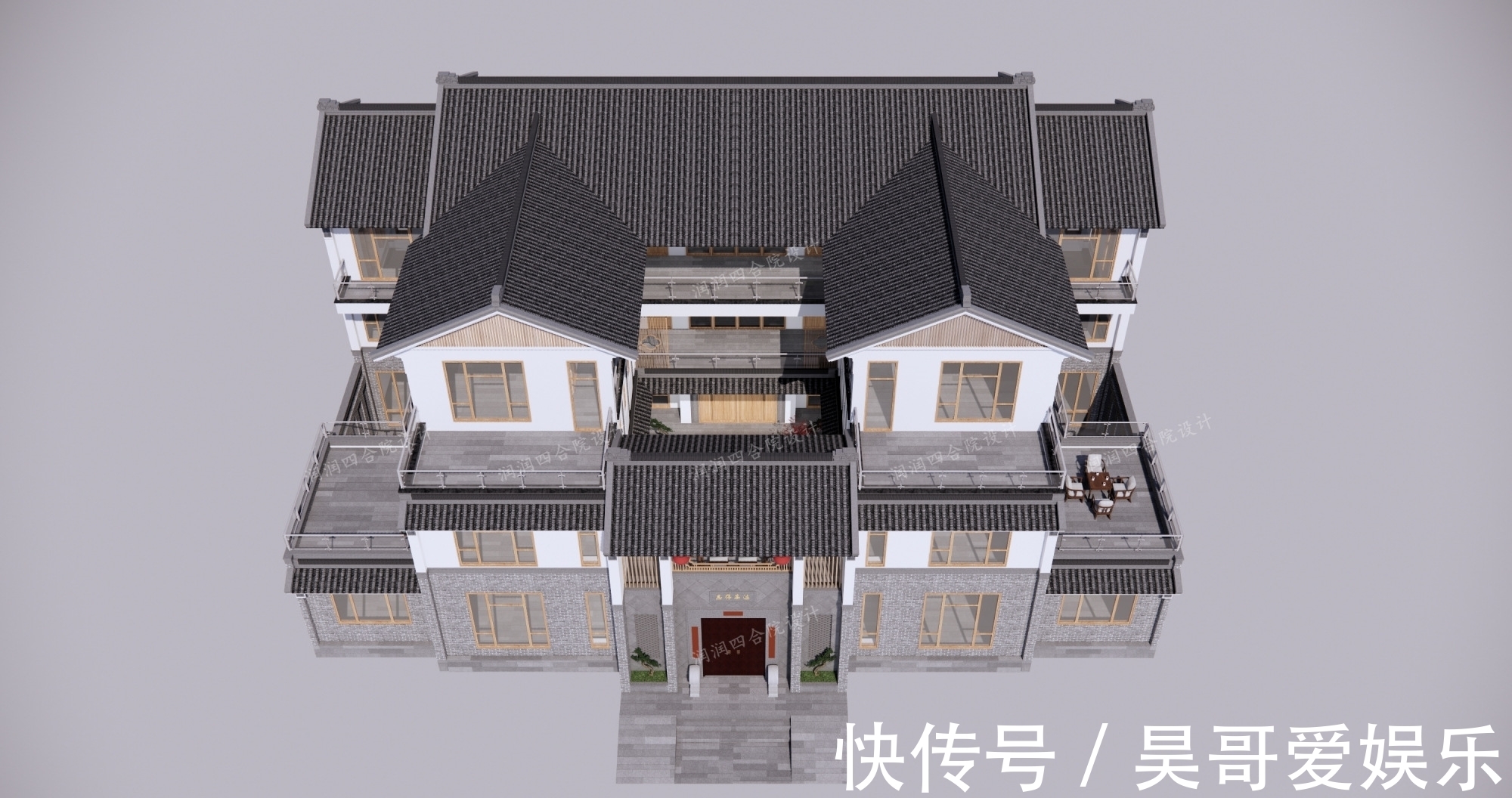 庭院|广东清远三层带地下室家族大宅现代四合院民宿28×20