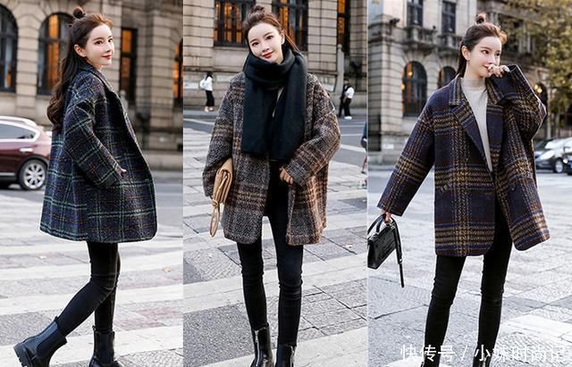 冬季加棉格纹毛呢大衣外套, 时髦减龄又显瘦, 穿出满满的少女感!