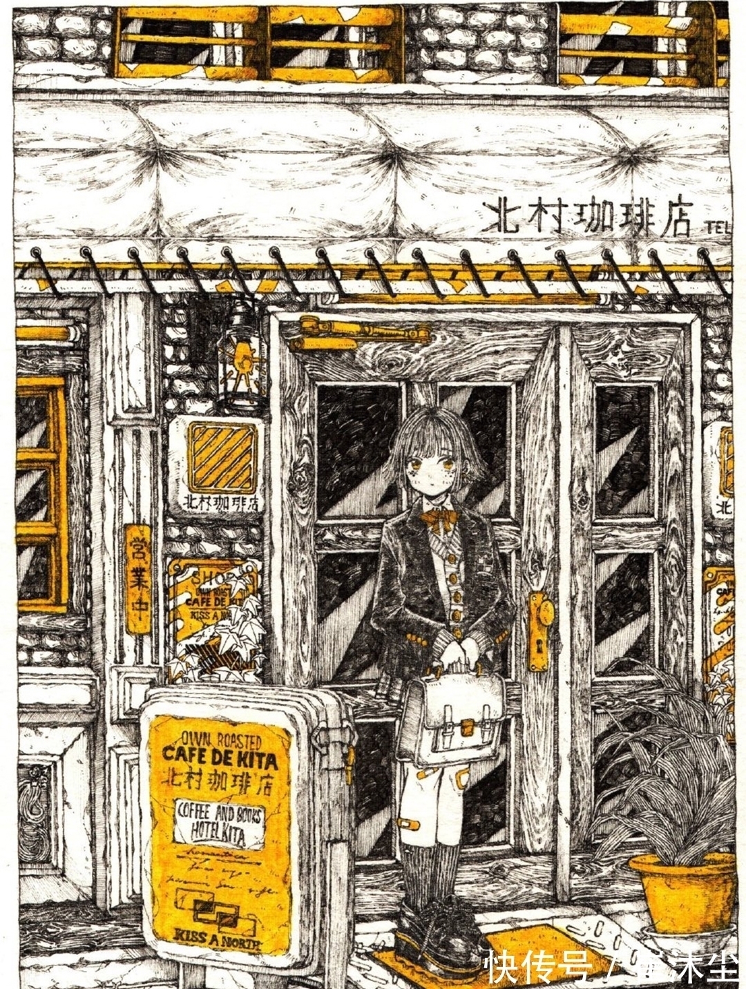 少女插画#线条感极强的少女插画,加一点黄色点缀非常的好看