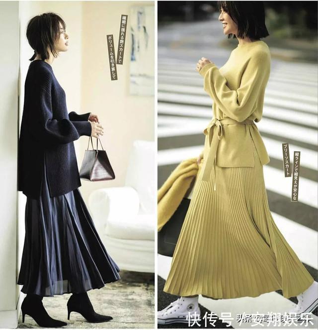 女人过了40岁,少穿黑裤子!日式新穿法:毛衣+裙子,又美又嫩