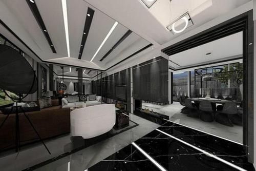 高奢风|956平精品别墅空间，张力线条造型剪裁，黑白搭配现代高奢风