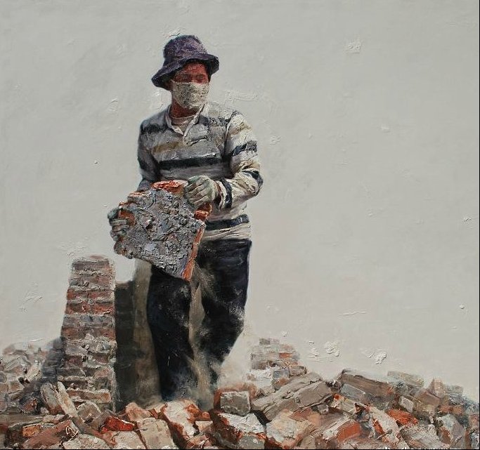 青年艺术家何永兴油画中的农民工兄弟