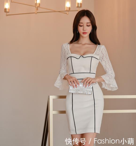 孙允珠时尚喇叭袖方领连衣裙，独特设计凸显柔美气质