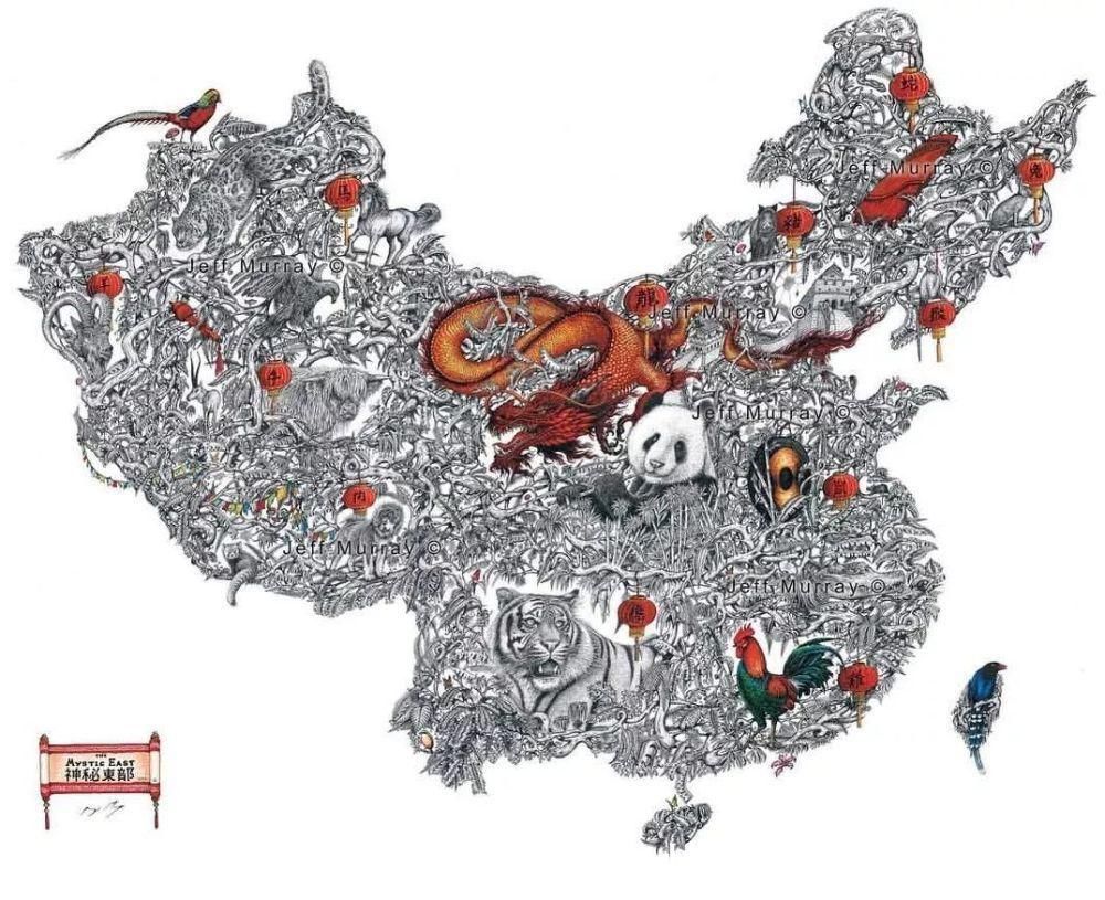 中国文化$英国小伙用针管笔画出了最美中国地图,独一无二的中国风