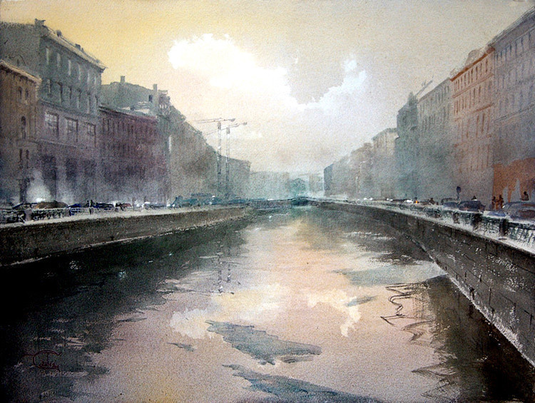水彩画#美轮美奂!俄罗斯艺术家特梅雷夫的水彩都市景观画