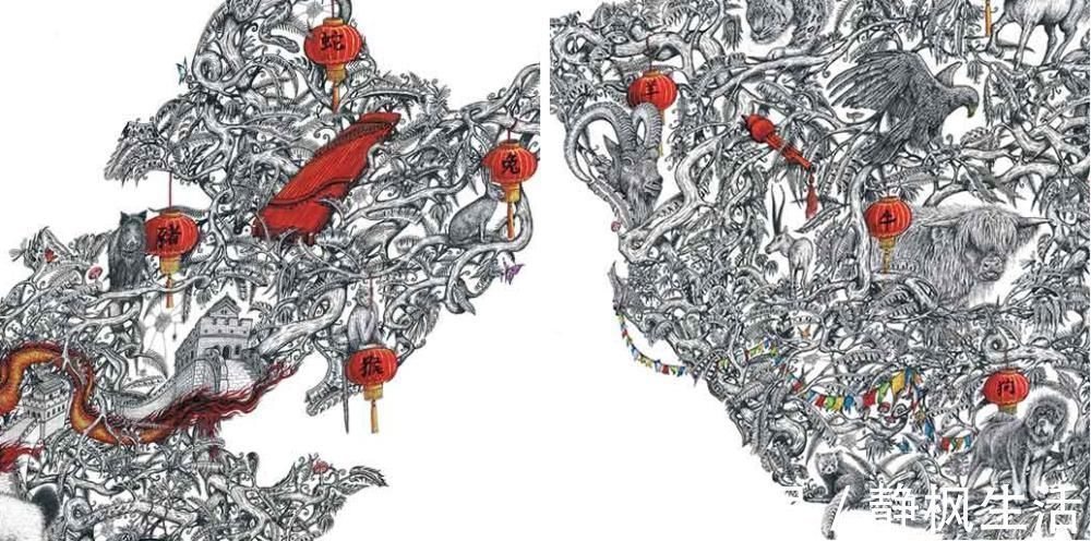 中国文化$英国小伙用针管笔画出了最美中国地图,独一无二的中国风