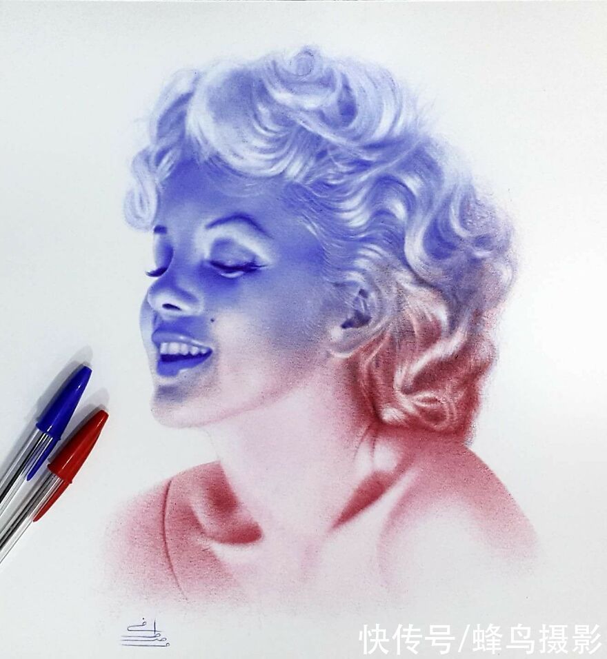 肖像&有这水平还要相机干嘛?30张圆珠笔画,图1画了一个月细到毛孔