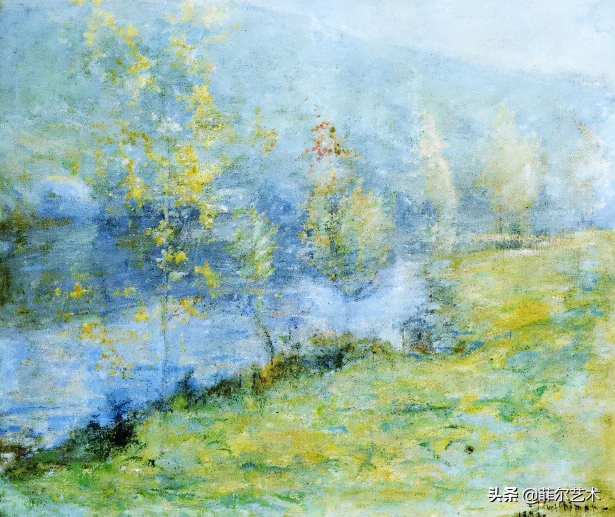 构图#这幅油画作品有着独特精致的构图，以及柔美优雅并带有诗意的风景