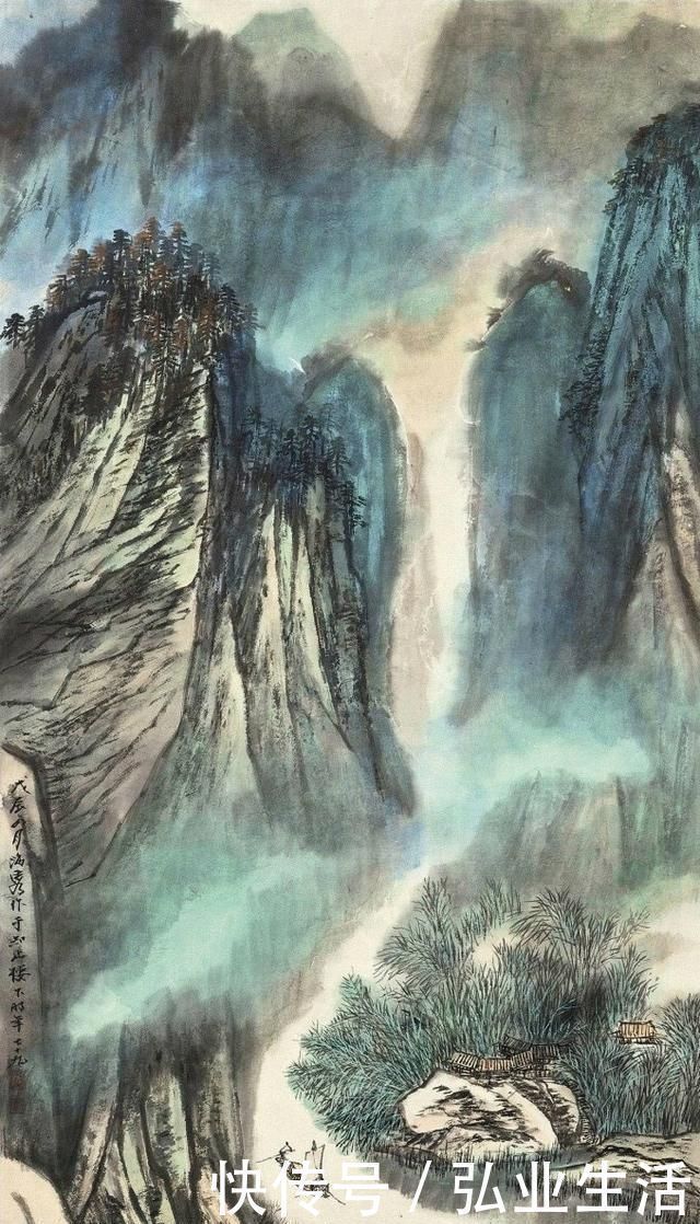 笔力$何海霞的《山水图》,气势不输张大千,笔力雄健而且厚重感强