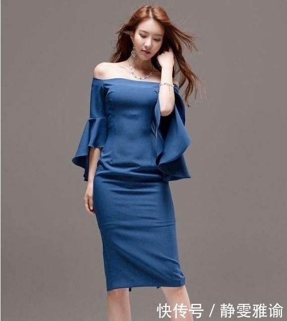 金孝轩这款连衣裙，一字领设计风格时尚感十足，网友：好有范儿啊