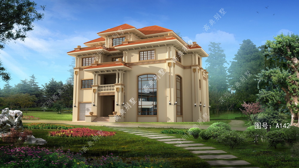 欧式|这款欧式农村别墅，橙色的屋顶吸引人的目光，清新别致。