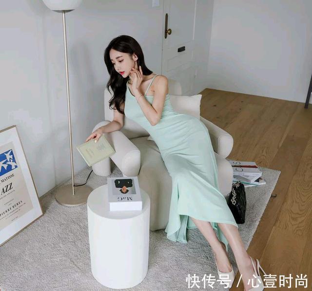 时尚|女神孙允珠高清时尚搭配:希腊风复古女神烟绿薄荷长裙