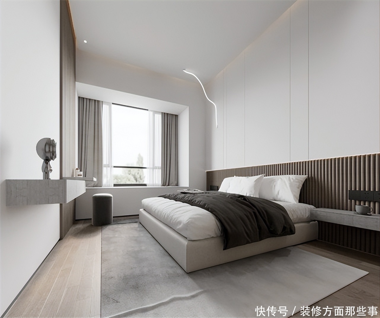 装修|87平简约风二居室,深灰色的木纹肌里诉说着年轮和岁月