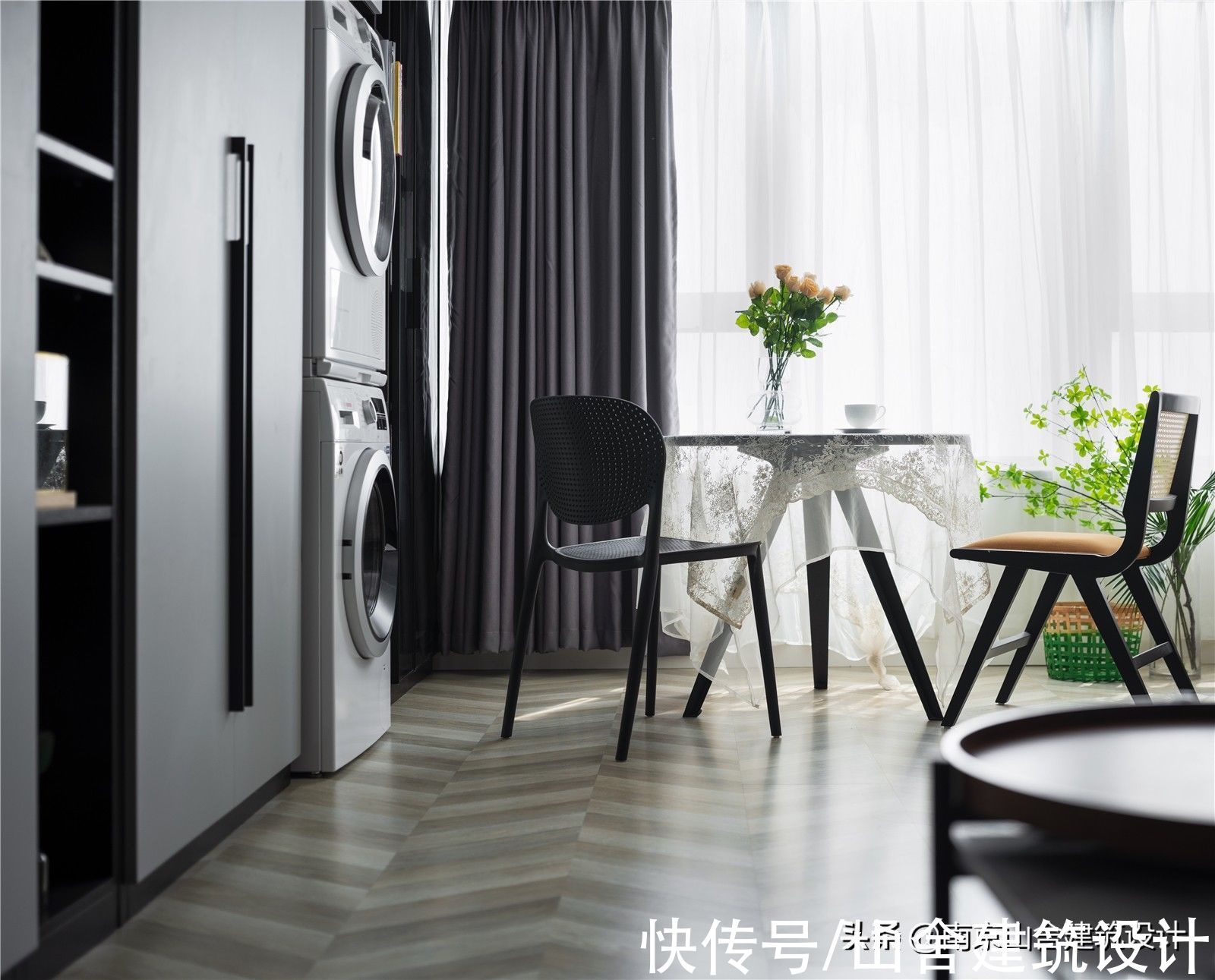 纱帘|现代灰遇上复古绿，混搭出的有色之家